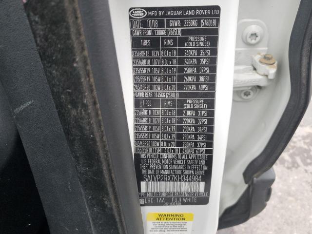 SALVP2RX7KH344984 - 2019 LAND ROVER RANGE ROVE SE WHITE photo 13