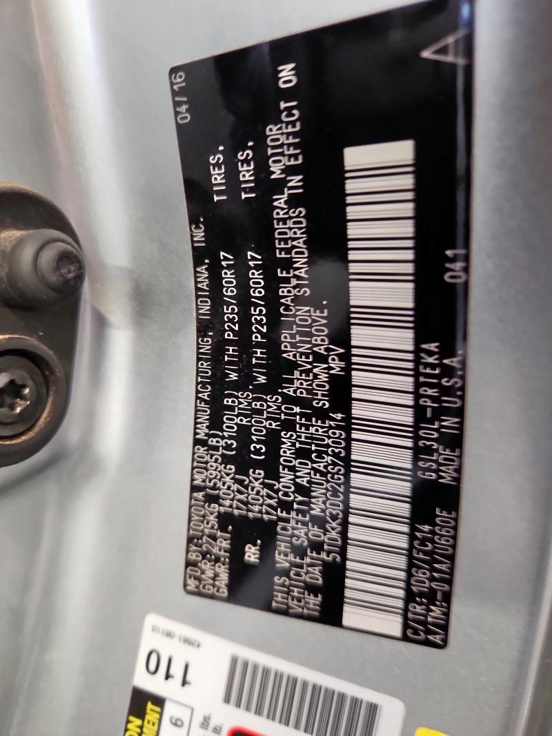 5TDKK3DC2GS730914 - 2016 TOYOTA SIENNA LE WHITE photo 13