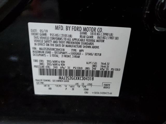 MAJ3S2GEXKC304318 - 2019 FORD ECOSPORT SE Czarny zdjęcie 13