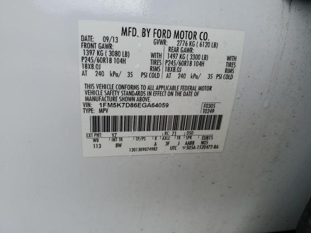 1FM5K7D86EGA64059 - 2014 FORD EXPLORER XLT WHITE photo 13