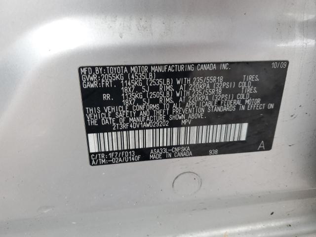 2T3RF4DV1AW029202 - 2010 TOYOTA RAV4 SPORT Күміс фото 13