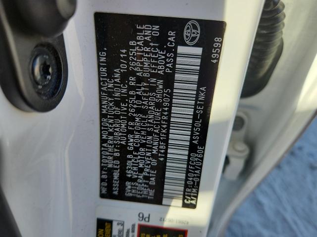 4T4BF1FK4FR449075 - 2015 TOYOTA CAMRY LE 白色 照片 12