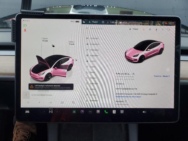 5YJ3E1EB5NF257775 - 2022 TESLA MODEL 3 黑色 照片 9