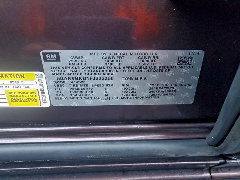 5GAKVBKD1FJ232360 - 2015 BUICK ENCLAVE BURGUNDY photo 12