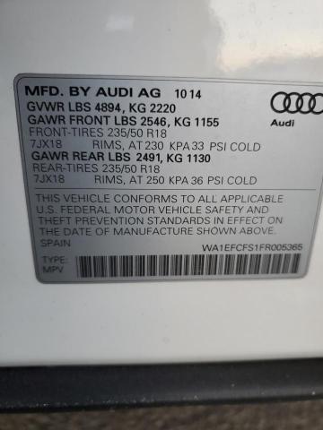 WA1EFCFS1FR005365 - 2015 AUDI Q3 PREMIUM PLUS WHITE photo 13