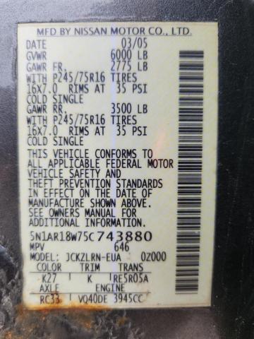 5N1AR18W75C743880 - 2005 NISSAN PATHFINDER LE ნაცრისფერი ფოტო 13