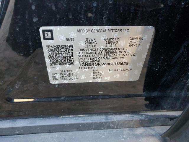 1GNERGKW9KJ318628 - 2019 CHEVROLET TRAVERSE LT Черный фото 13