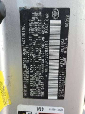 4T1BF3EK1BU769861 - 2011 TOYOTA CAMRY BASE 银色 照片 12