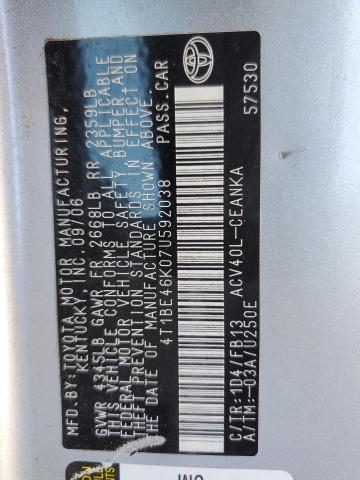 4T1BE46K07U592038 - 2007 TOYOTA CAMRY CE Серебристый фото 12