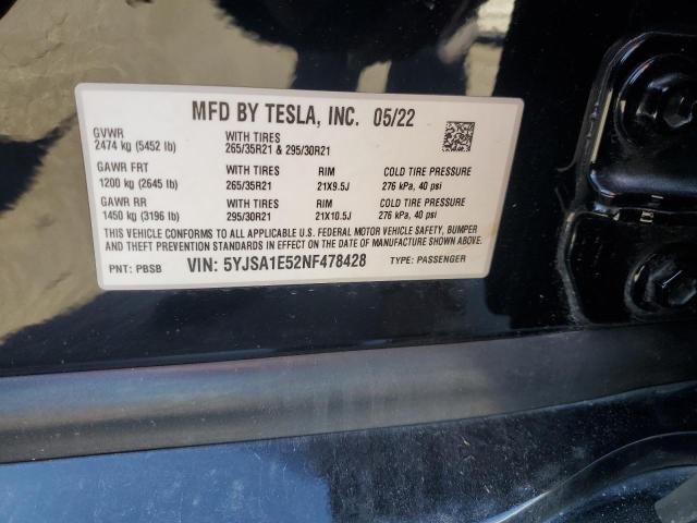 5YJSA1E52NF478428 - 2022 TESLA MODEL S Մոխրագույն լուսանկար 12