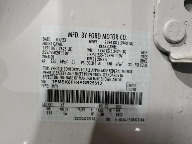 1FMSK8FH4PGB25613 - 2023 FORD EXPLORER LIMITED WHITE photo 14