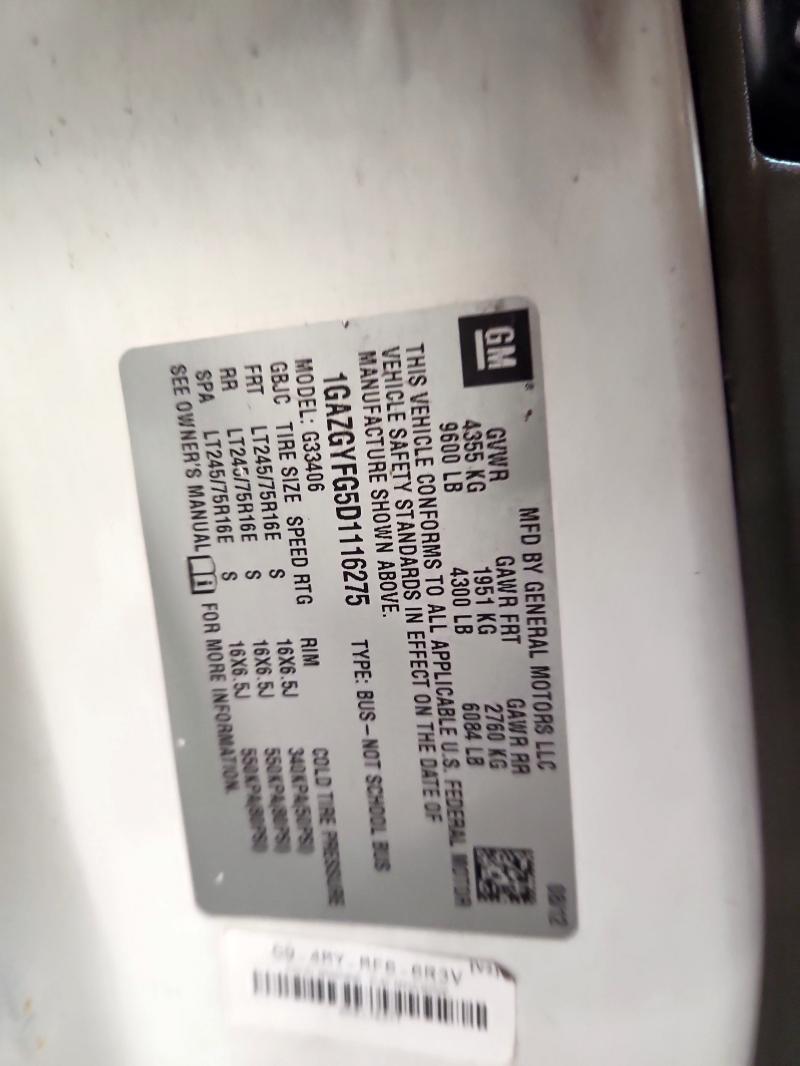 1GAZGYFG5D1116275 - 2013 CHEVROLET EXPRESS G3 LT WHITE photo 12