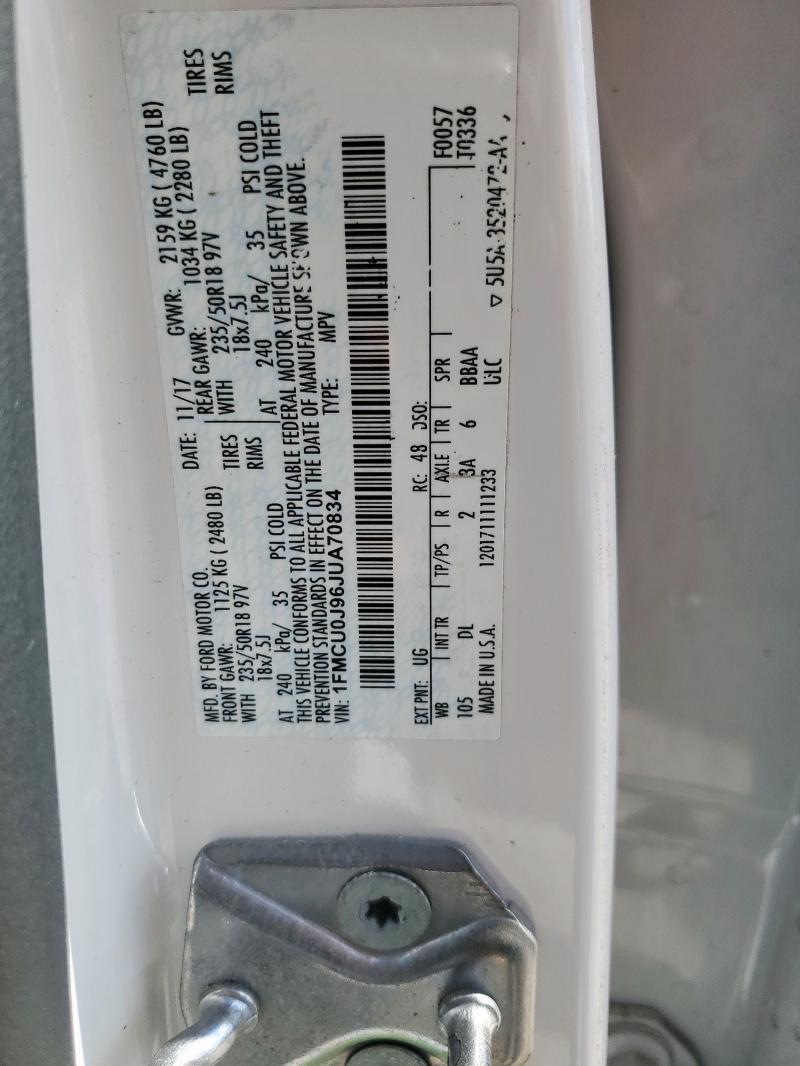 1FMCU0J96JUA70834 - 2018 FORD ESCAPE TITANIUM Белый фото 12