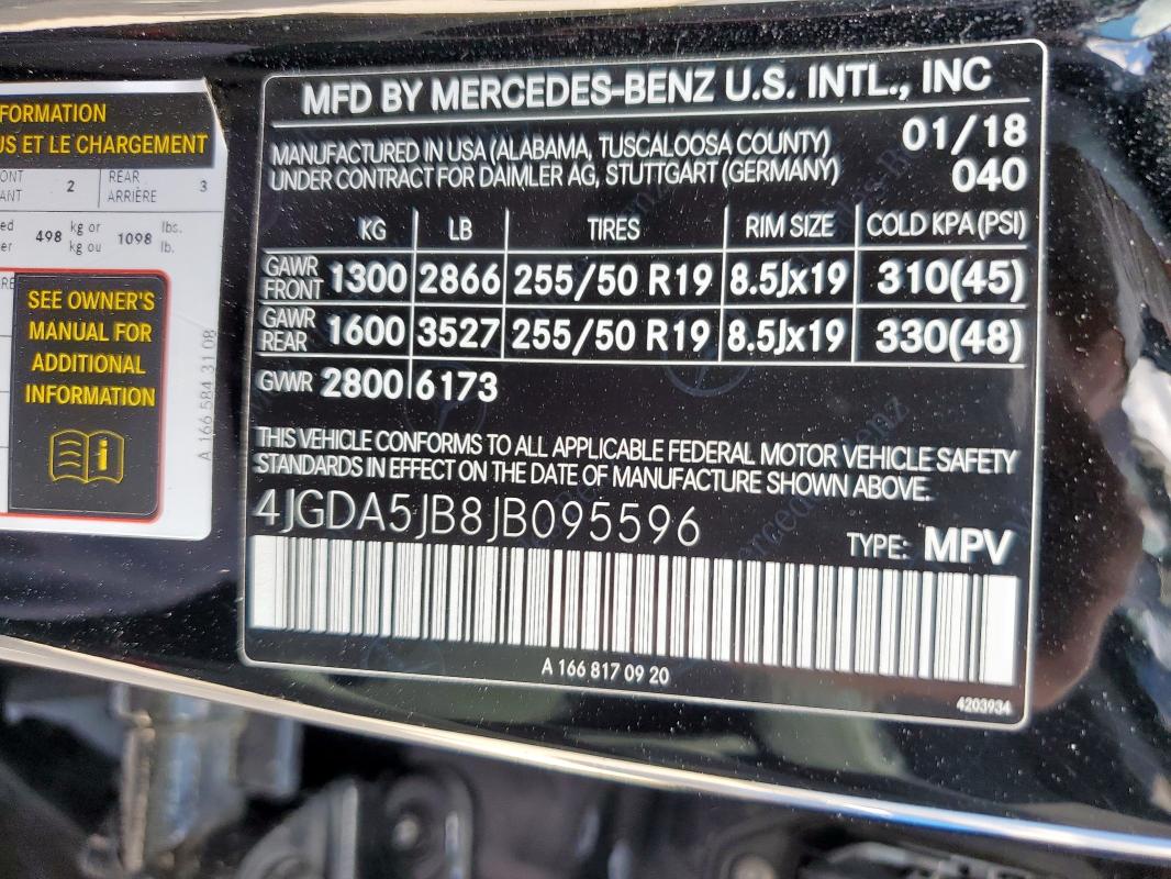 4JGDA5JB8JB095596 - 2018 MERCEDES-BENZ GLE 350 Schwarz Foto 14