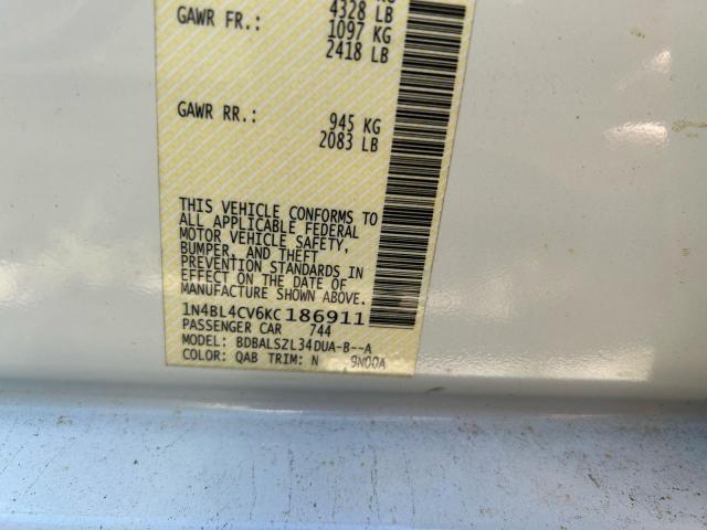 1N4BL4CV6KC186911 - 2019 NISSAN ALTIMA SR WHITE photo 10