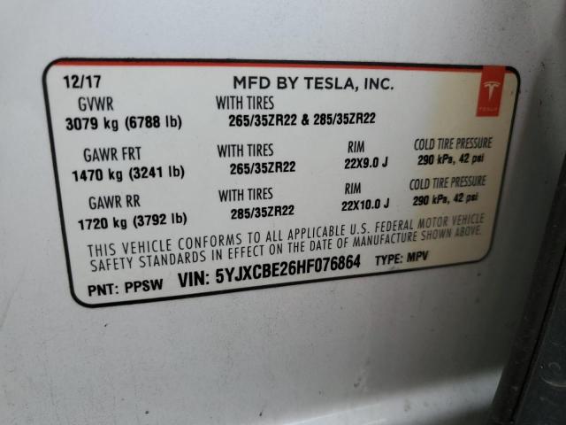 5YJXCBE26HF076864 - 2017 TESLA MODEL X WHITE photo 13