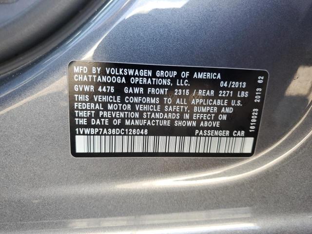 1VWBP7A36DC126046 - 2013 VOLKSWAGEN PASSAT SE 灰色 照片 12