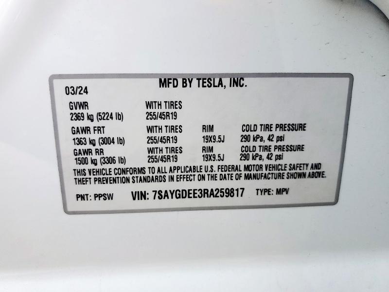 7SAYGDEE3RA259817 - 2024 TESLA MODEL Y Ağ foto 13
