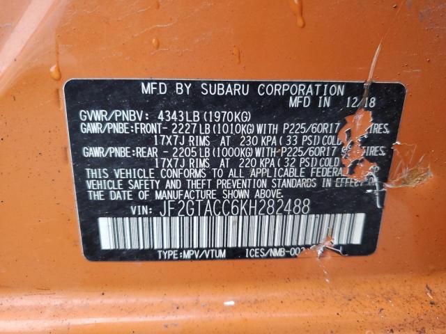 JF2GTACC6KH282488 - 2019 SUBARU CROSSTREK PREMIUM ORANGE photo 14