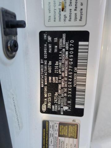 5XXGR4A67FG490670 - 2015 KIA OPTIMA SX თეთრი ფოტო 12