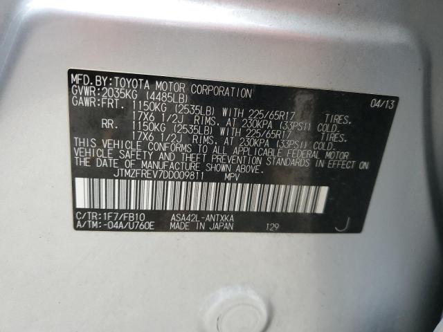 JTMZFREV7DD009811 - 2013 TOYOTA RAV4 LE SILVER photo 13