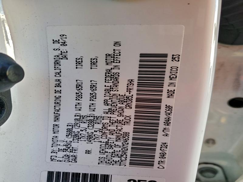 3TMCZ5AN2KM246588 - 2019 TOYOTA TACOMA DOUBLE CAB Ağ foto 12