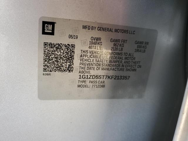 1G1ZD5ST7KF213357 - 2019 CHEVROLET MALIBU LT ვერცხლისფერი ფოტო 12