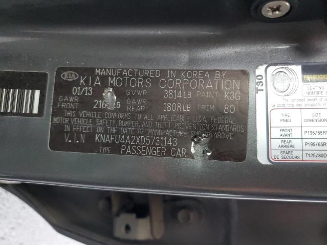KNAFU4A2XD5731143 - 2013 KIA FORTE EX GRAY photo 13