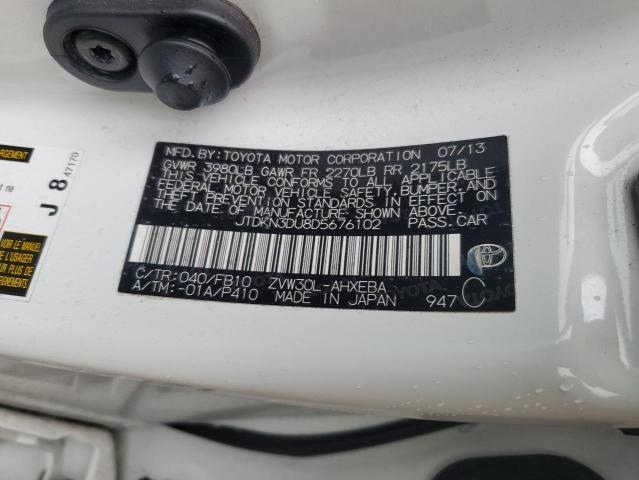 JTDKN3DU8D5676102 - 2013 TOYOTA PRIUS WHITE photo 12