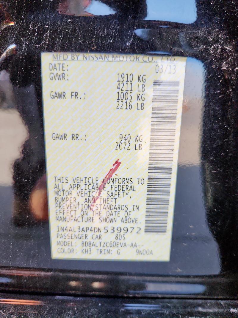1N4AL3AP4DN539972 - 2013 NISSAN ALTIMA 2.5 შავი ფოტო 12