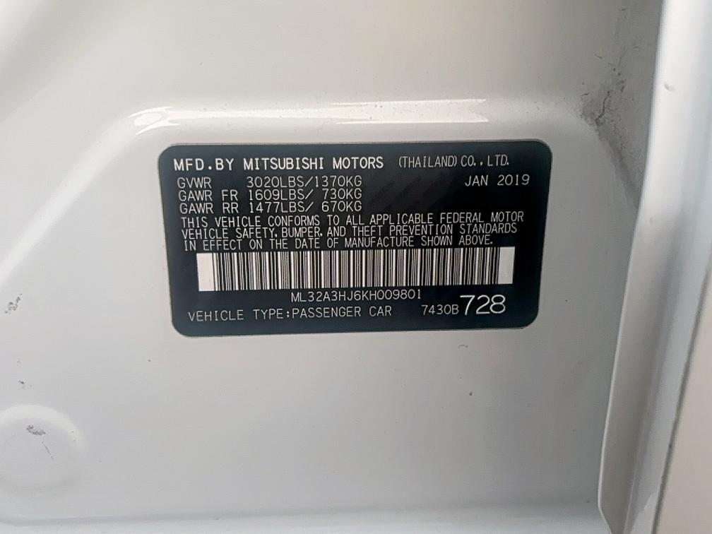 ML32A3HJ6KH009801 - 2019 MITSUBISHI MIRAGE ES 白色 照片 10