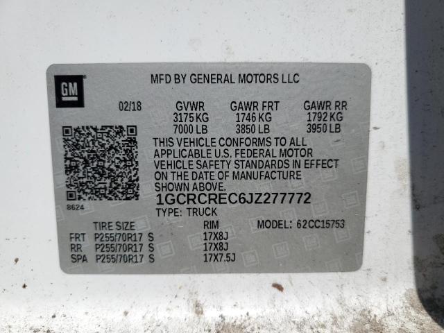 1GCRCREC6JZ277772 - 2018 CHEVROLET SILVERADO C1500 LT 白色 照片 12