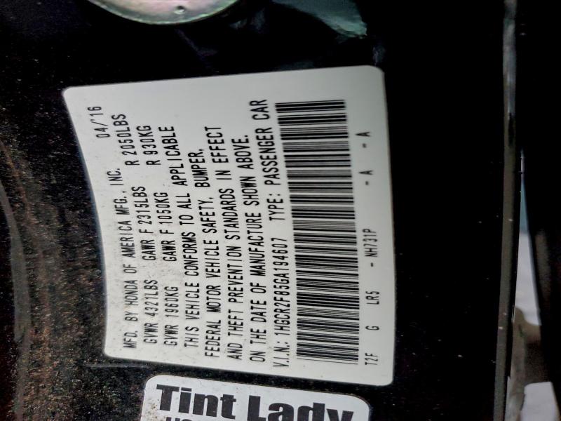 1HGCR2F85GA194607 - 2016 HONDA ACCORD EXL BLACK photo 12