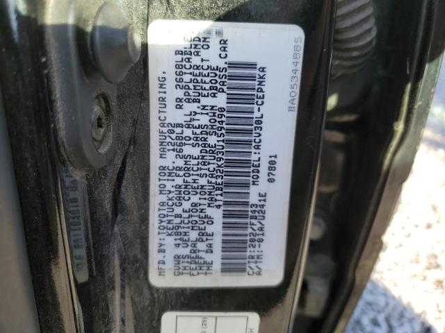 4T1BE32K93U159490 - 2003 TOYOTA CAMRY LE BLACK photo 12