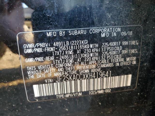 JF2SKACCXKH419641 - 2019 SUBARU FORESTER BLACK photo 13
