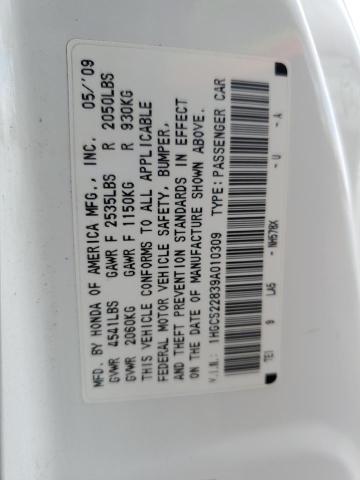 1HGCS22839A010309 - 2009 HONDA ACCORD EXL WHITE photo 12