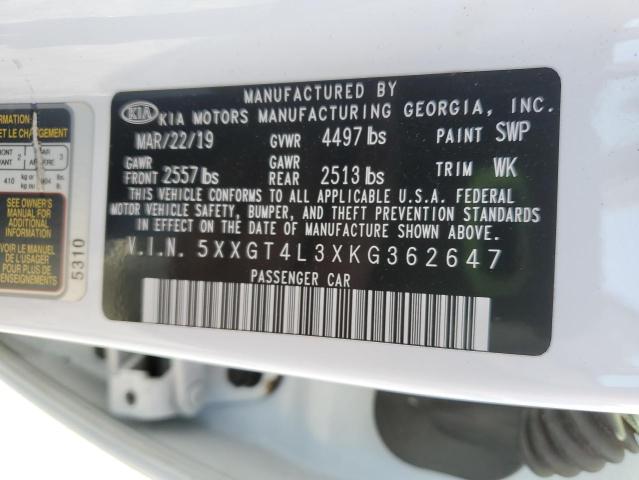 5XXGT4L3XKG362647 - 2019 KIA OPTIMA LX Beyaz fotoğraf 13