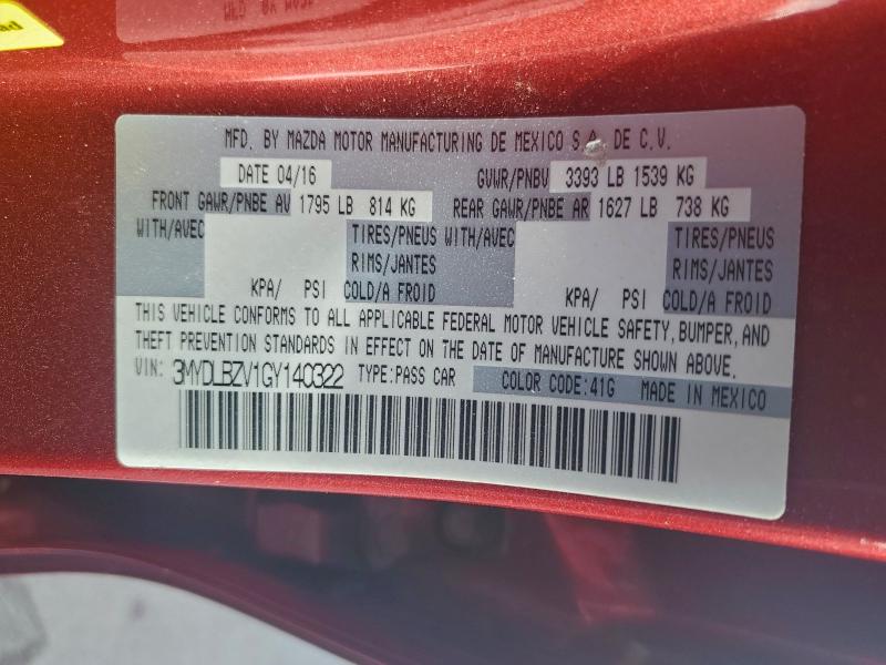 3MYDLBZV1GY140322 - 2016 TOYOTA SCION IA 红色 照片 12