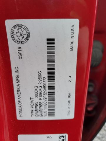 1HGCV2F32KA801572 - 2019 HONDA ACCORD SPORT Qırmızı foto 12