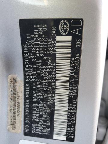 2T1BU4EEXBC566474 - 2011 TOYOTA COROLLA BASE SILVER photo 12