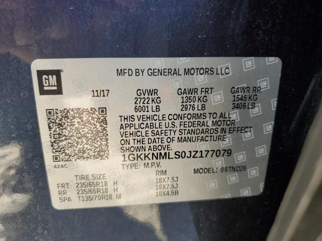 1GKKNMLS0JZ177079 - 2018 GMC ACADIA SLT-1 ლურჯი ფოტო 14