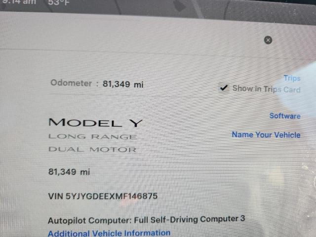 5YJYGDEEXMF146875 - 2021 TESLA MODEL Y WHITE photo 9