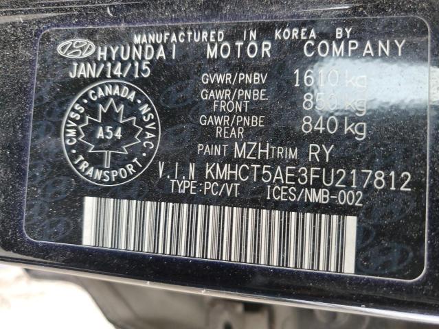 KMHCT5AE3FU217812 - 2015 HYUNDAI ACCENT GS 黑色 照片 12