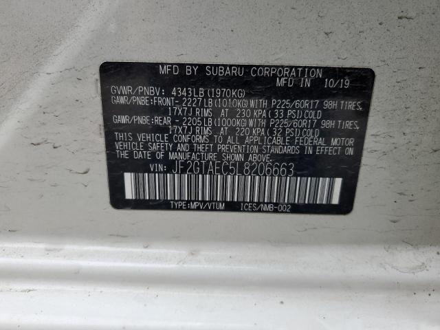 JF2GTAEC5L8206663 - 2020 SUBARU CROSSTREK PREMIUM WHITE photo 12