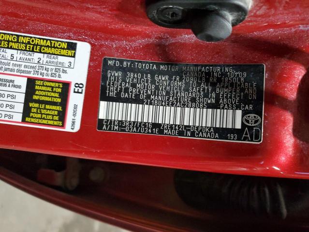 2T1BU4EE2AC288085 - 2010 TOYOTA COROLLA BASE RED photo 13