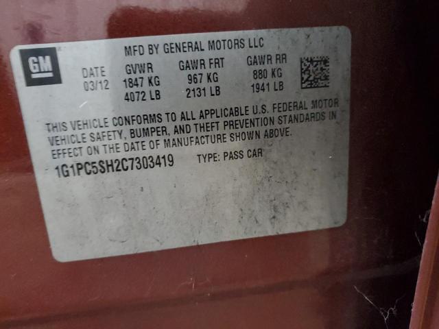 1G1PC5SH2C7303419 - 2012 CHEVROLET CRUZE LS BROWN photo 12