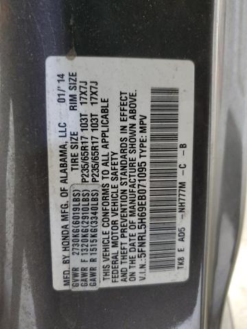 5FNRL5H69EB071095 - 2014 HONDA ODYSSEY EXL GRAY photo 13