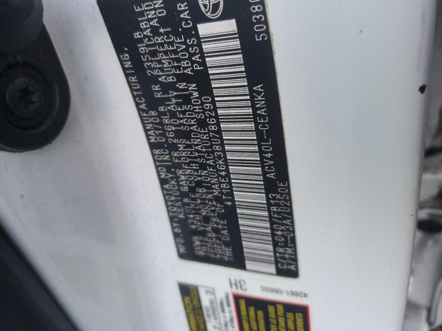 4T1BE46K38U786290 - 2008 TOYOTA CAMRY CE WHITE photo 12
