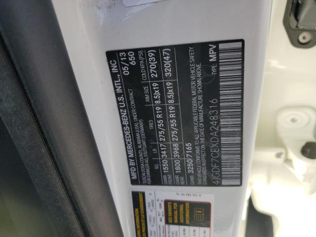 4JGDF7CEXDA248316 - 2013 MERCEDES-BENZ GL 450 4MATIC WHITE photo 13