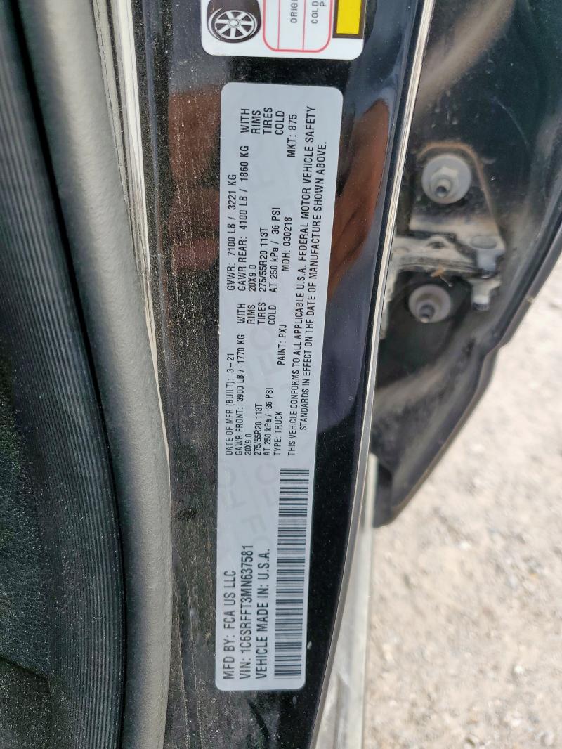 1C6SRFFT3MN637581 - 2021 RAM 1500 BIG HORN/LONE STAR BLACK photo 12
